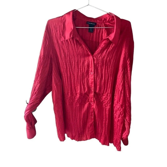 Lane Bryant Womens Long Sleeve Red Holiday Work Casual Button Up Shirt Size 22 - Picture 2 of 12